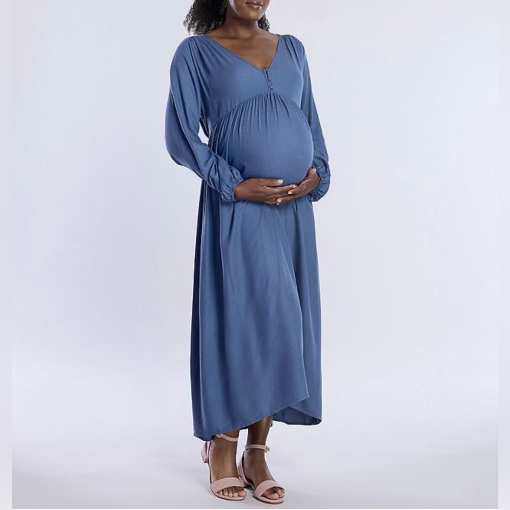NWT - Blue V-Neck Maxi Maternity Dress.